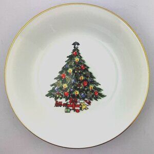 Vtg. Jamestown China Christmas Treasure Coupe Bowl Gold Trim 7.5"‎ Soup Pasta